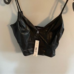 Aqua black faux leather cropped tank